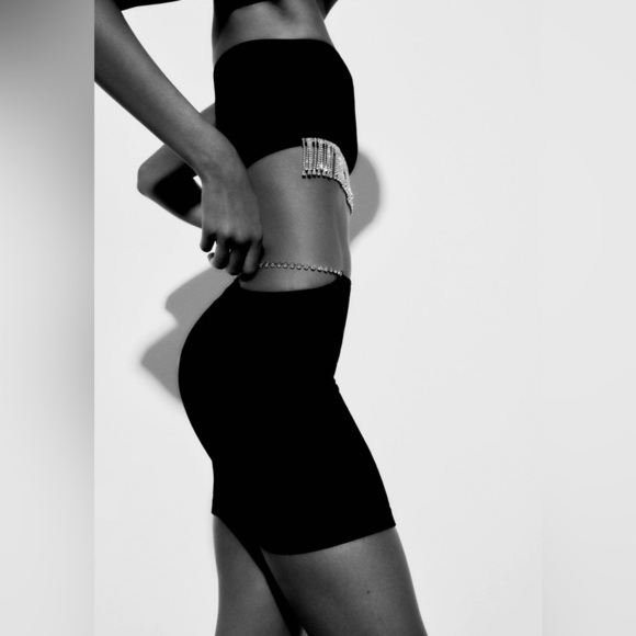 Zara Women Black Limitless Contour Collection Seamless Jewel Mini Skirt Sz M-L - Picture 4 of 9